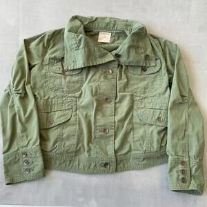 Eddie Bauer Jacket Womens Medium Petite Army Military Style Olive‎ Utility